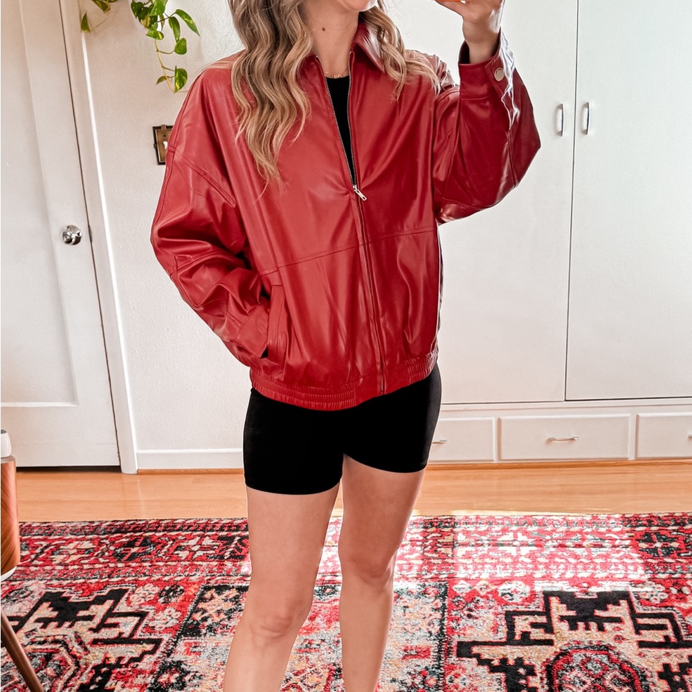 NEW Kate Kasin Womens Faux Leather Oversized Jacket Sz SM